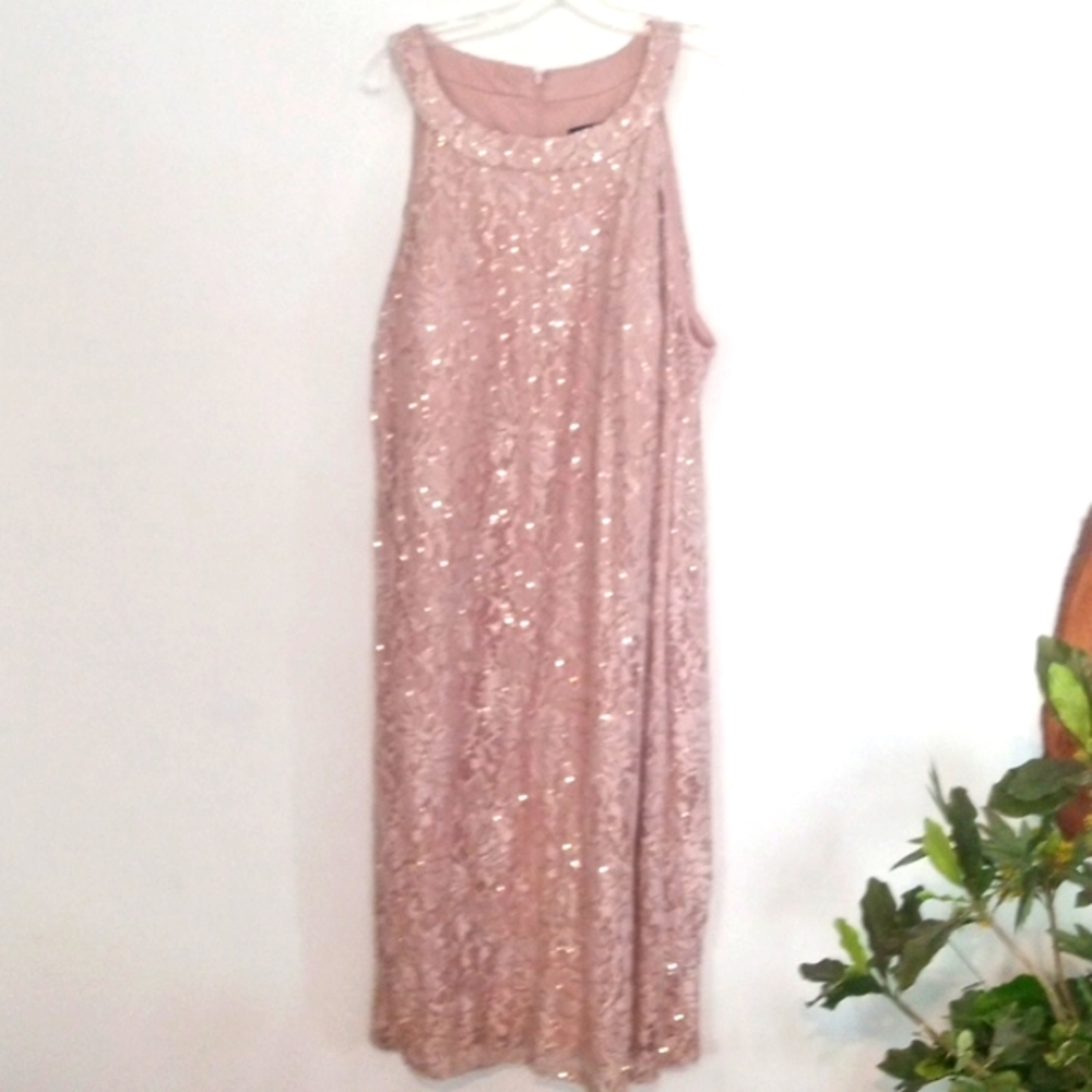 Roz and Ali Lace and Sequined Pink Evening Dress Size 22, silk lined